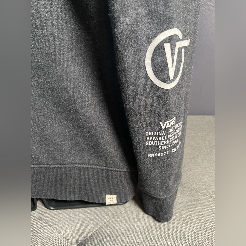 Vans Off The Wall Gray Full Zip Hoodie Sz M Logo Sleeve Pockets Skater Sk8 - Picture 4 of 7
